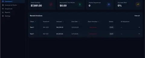 ChaseAI dashboard with overdue total and recent invoices